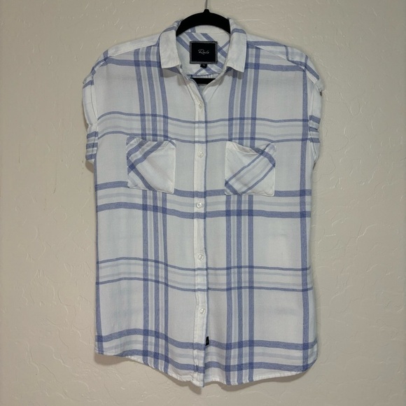 Rails Britt Button Down White & Sky Melange Short Sleeve Extra Soft Size XS - Picture 2 of 7